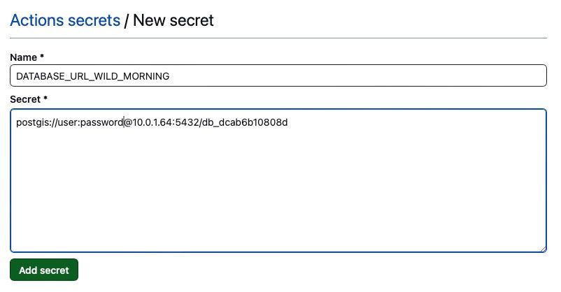 GitHub Actions secrets can be used to configure database connection URLs